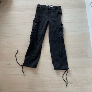 VIP Black Jeans with Cargo Design tie bottoms emo goth grunge alt hot topic